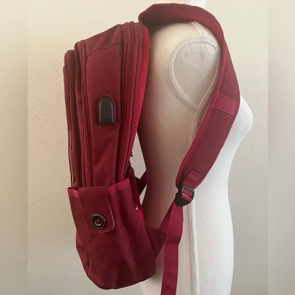 Casual Unisex Burgundy Laptop Backpack- Versatile Everyday Bag